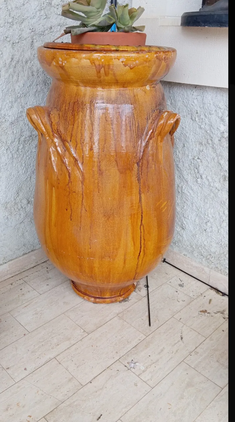Jarre en terre cuite vernissée – 1m/ 1m10 – Style provençale, photo 1 sur 3